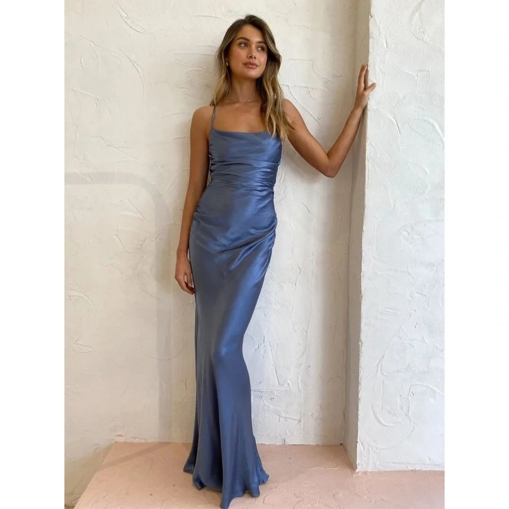 Shona Joy | Dresses | Shona Joy La Lune Cowl Neck Satin Lace Back Maxi  Dress Smoke Blue | Poshmark